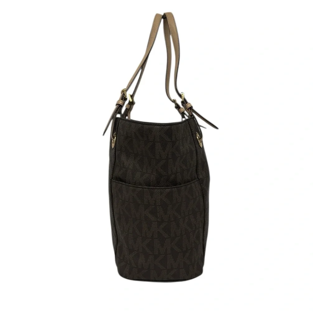 Michael Kors Jet Set Signature East West Brown Monogram Shoulder Bag Tote Purse - Picture 9 of 16